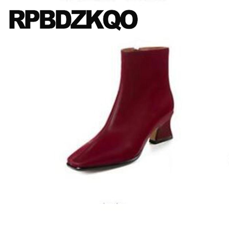 

Block Chunky Autumn Shoes Red Women Ankle Boots Medium Heel Plus Size Big 10 Fall High Quality Booties Elegant Square Toe Satin, Black