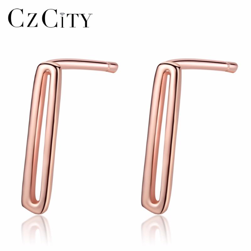 

Stud CZCITY Genuine 925 Sterling Silver Geometric Earrings For Women Brand Rose Gold Color 2021 Fine Jewelry Gift Brincos