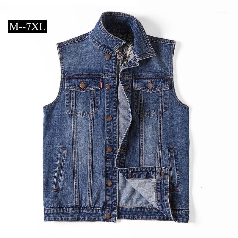 

Autumn and winter high quality men's washed denim vest cotton vest lapel jacket outdoor casual jacket denim plus size men1, Black