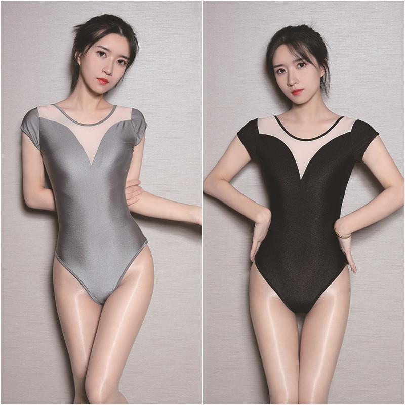 

Sexy Mesh Splice Body V Back Ballet Bodysuit Black Gray Ballerina Dance Gymnastics Leotard Modern Ballet Mesh Bodysuit for Women