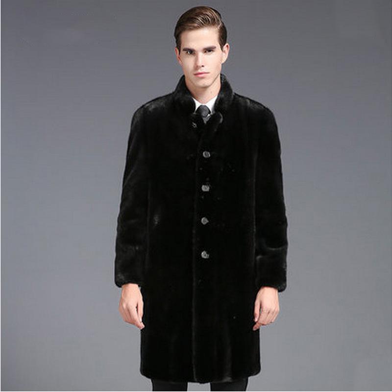 

New Luxury Men' Fur Coat Black Single Breasted Business Casual Formal Coat Faux Overcoat Parka Winter Warm Jacket