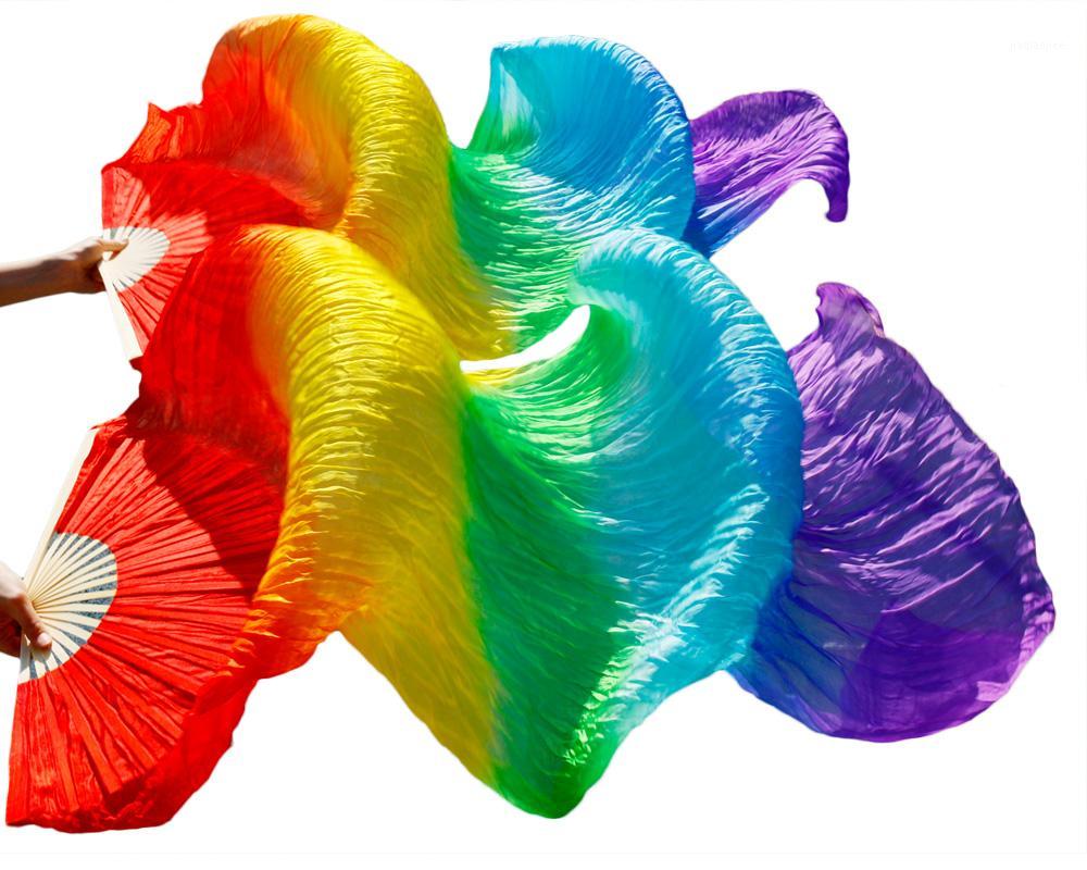 

Stage Wear 2021 Women 100% Real Silk Belly Dance Fan Veils Of Fans Rainbow Color (2pcs)1, Orange