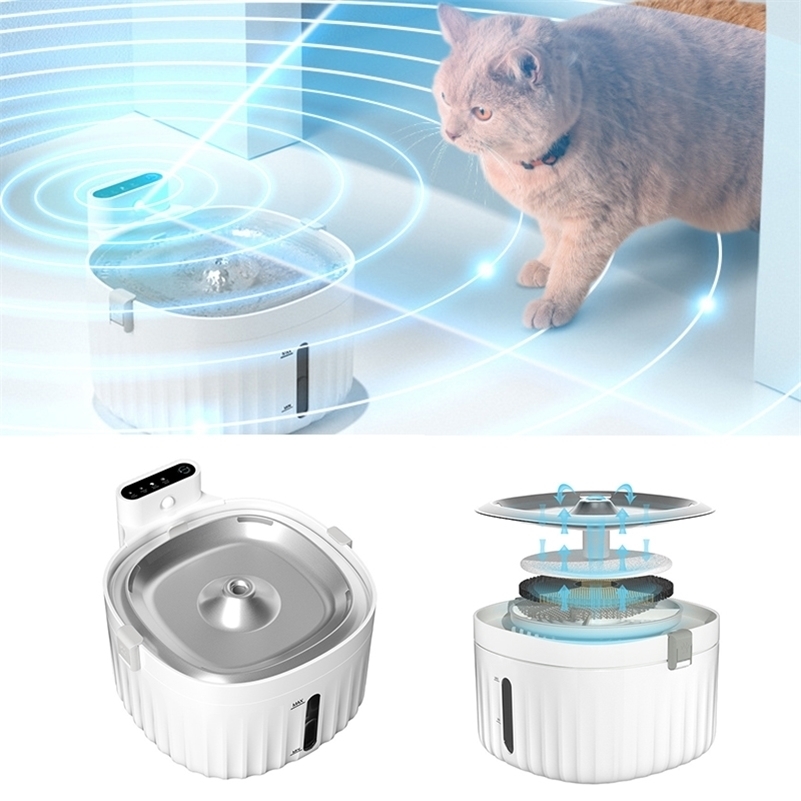 

2L Fountain For Cats Wireless Motion Sensor Automatic Cat Drinker Filtered Dog Water Dispenser Intelligent Pet Drinking Feeder 220211