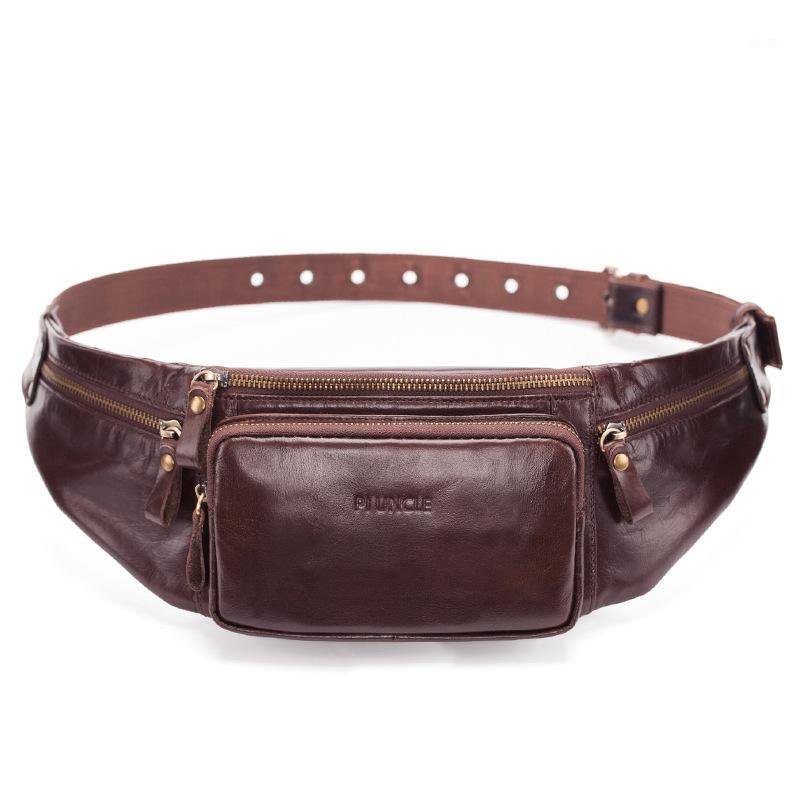 

With Side Pockets Men's Genuine Leather Waist Bags Multifunctional Large Capacity Shoulder Bag Men Retro Phone Waist Pack1, Brown