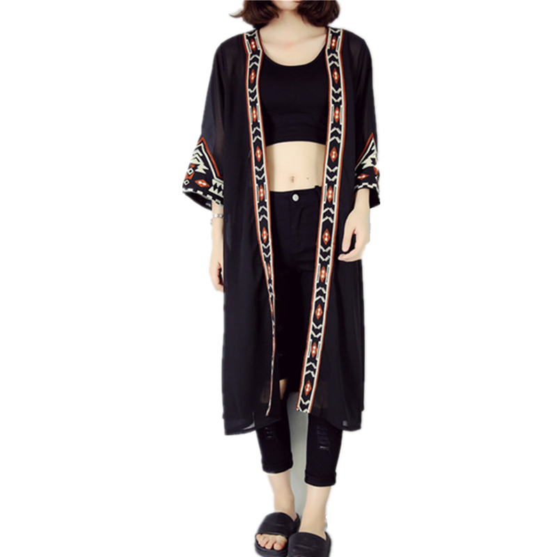 

2021 New Black Clue Kimono Women Long Beach Summer Maxi Chiffon Cardigan Female 2una
