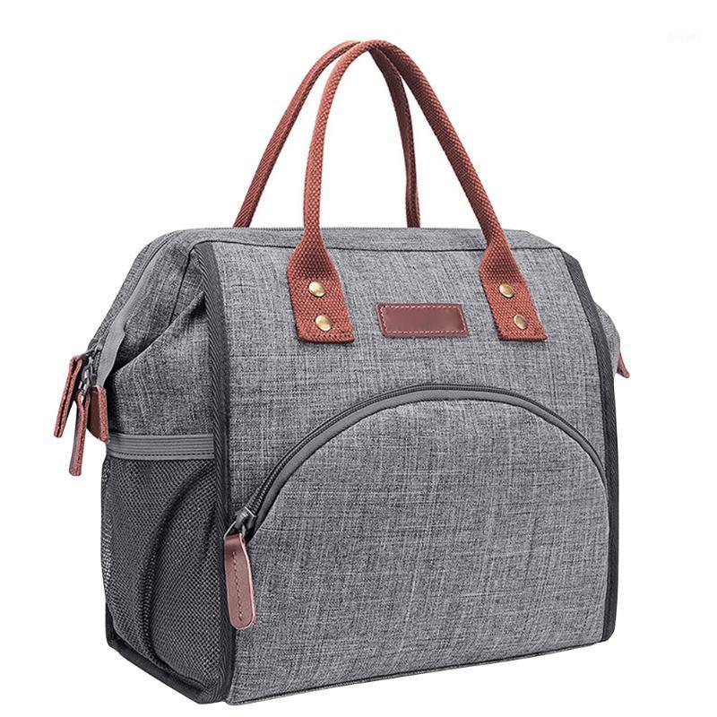 

Oxford Cloth Lunch Bag Zipper Keep Fresh Outdoor Picnic For Work Travel Handheld School Insulated Box Waterproof Camping1, Grey