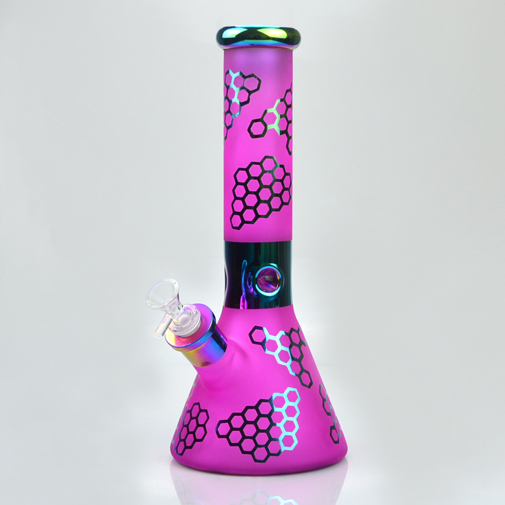 

12.5" Electroplated Honeycomb Glass Bong Tobacco Water Pipe 7mm Thick Beaker Bongs Smoking Recycler Oil Dab Rigs Ice Catcher Bubbler Bowl