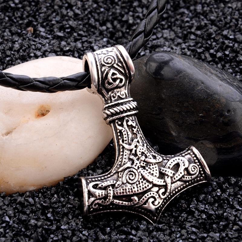 

Vintage Viking Charm Pendant Nordic Irish Knot Viking Amulet Leather Necklace