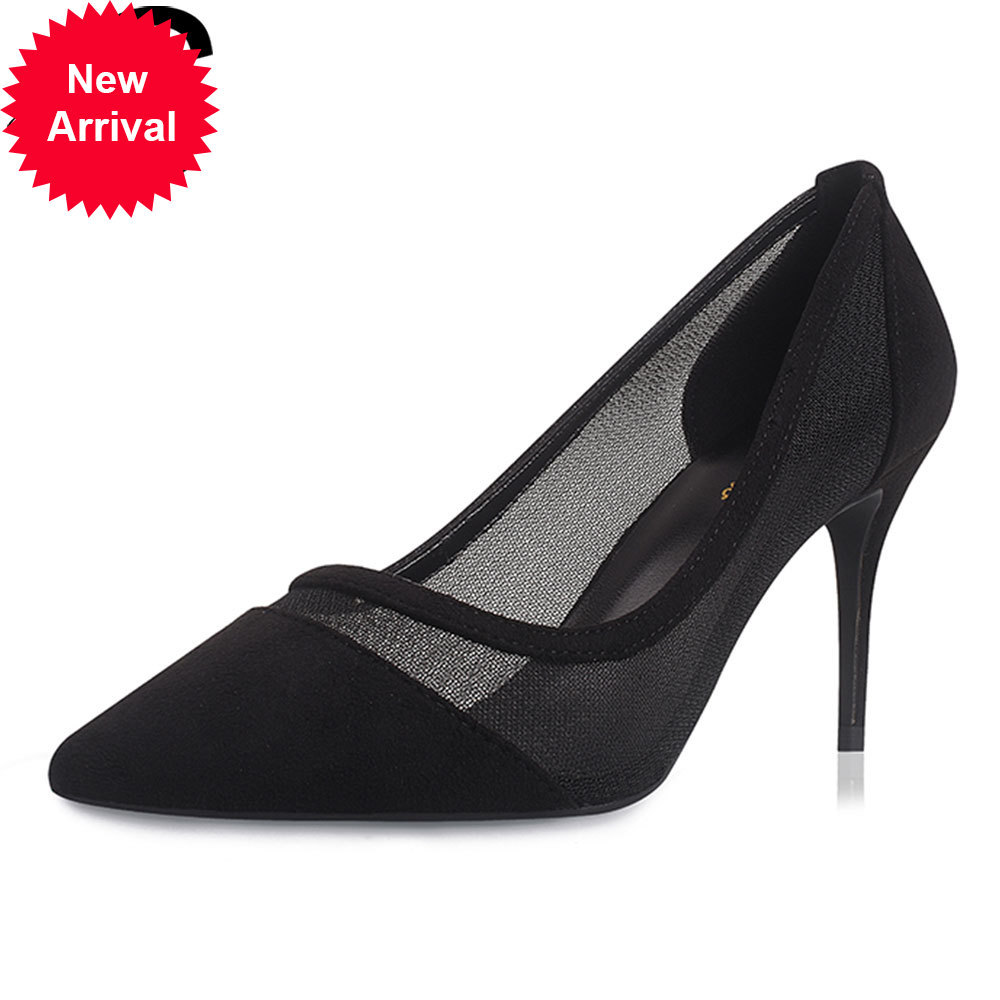 

High quality 8cm female high-heeled mujer 2020 sexy shllow crocheted bombs chaussure femme plus size 5-12 black pumps shoes, Three inches heel