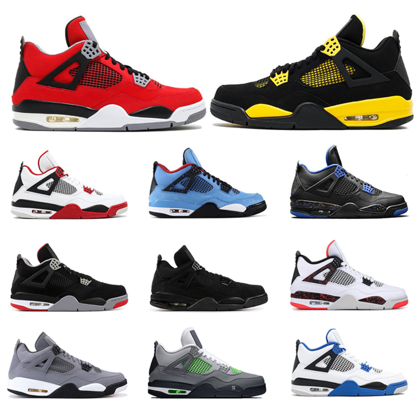 

New Basketball Shoes 4s For Mens Mushroom Cactus Jack Tattoo Bred Fire Red Thunder Neon Alternate Cool Grey Mens Sports Sneakers Size 7-13