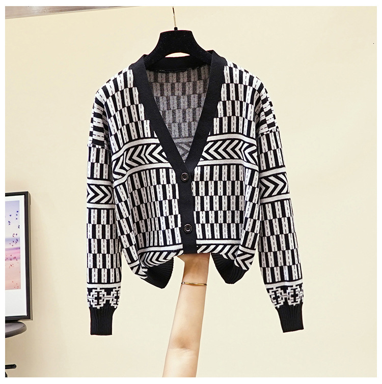 

2021 New Autumn Winter Women Cardigan Fashion Knitted Outwear Coat v Neck Open Cardigans Casual Female Sweater Top Rq7f, Black