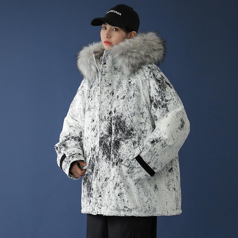 

Women Winter Camo Parkas Large Size Fur Collar Hooded Coat Outwear Hip Hop Streetwear Woman Winter Jacket, Black