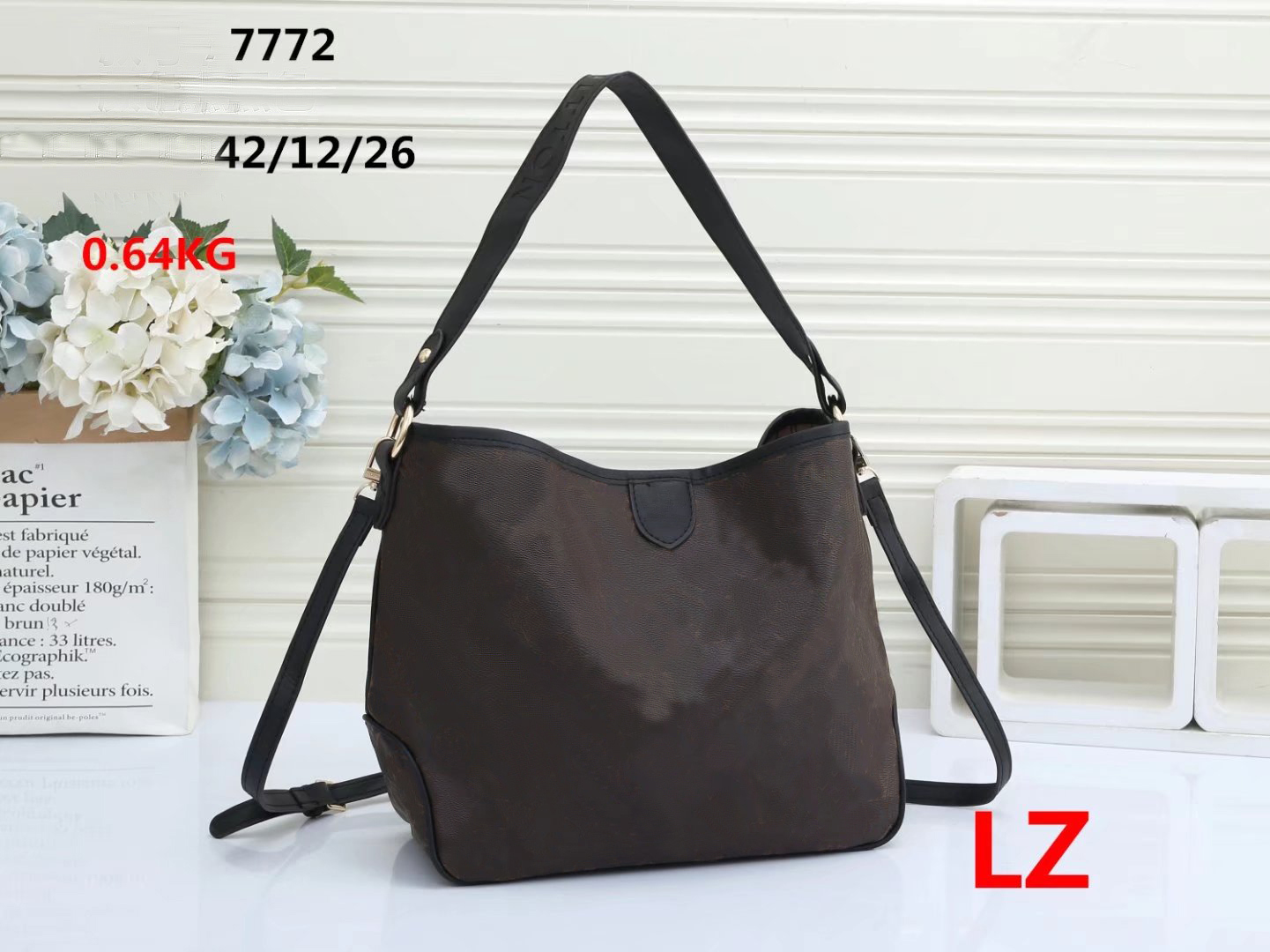 

WF High Quality Women Shoulder Bag Crossbody Classic Fashion Brown Flowers Printing Designer Handbags Tote card holder Leather Purse Wallet Bags Key Pouch, Not buy the option