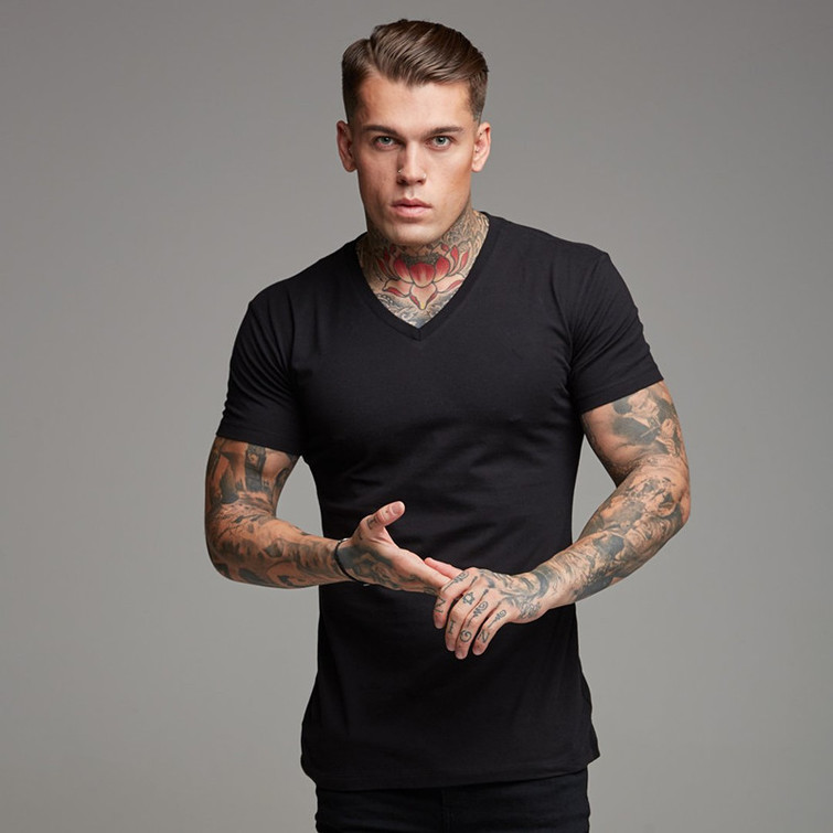 

2021 Brand Summer New Men's T Shirt Fashion V-neck T-shirt for Male Leisure Cotton Self-cultivation Tops T-shirt kg-286, White