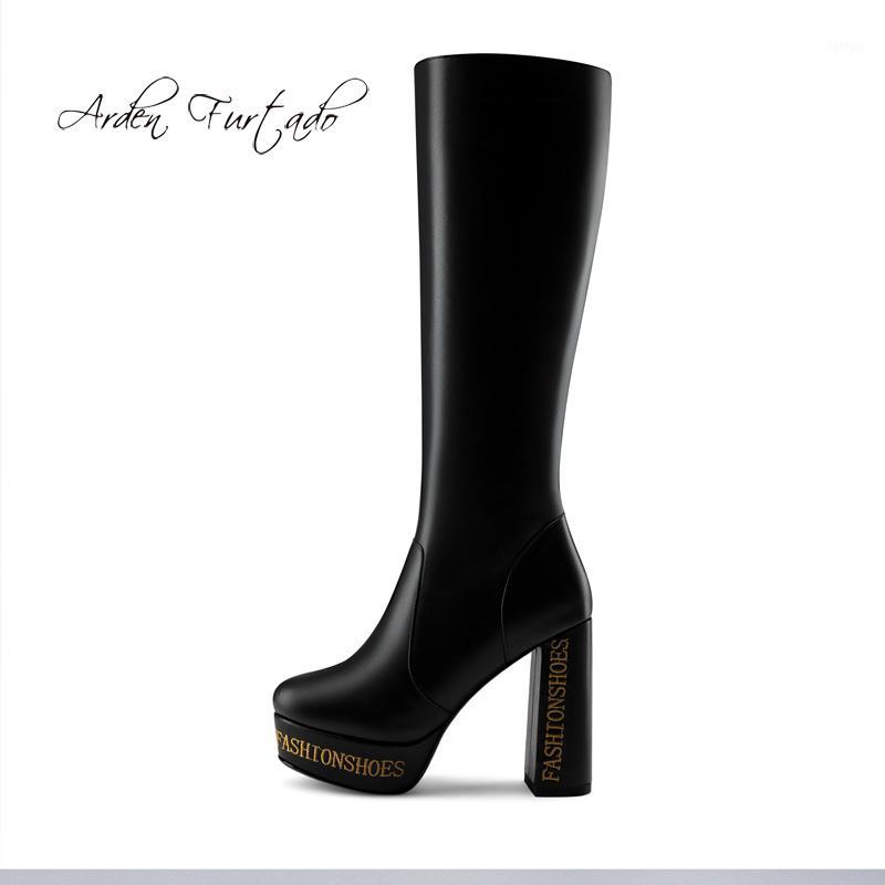 

2020 spring autumn chunky heels white boots platform natural leather knee high boots small size 31 32 big size 45 women's shoes1