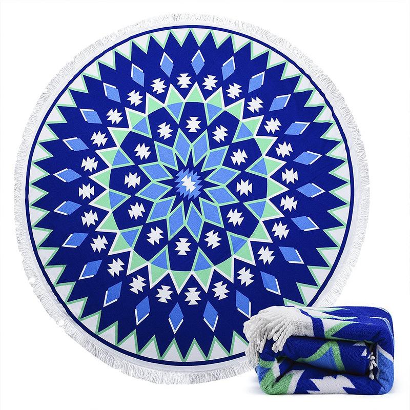 

Towel Superfine Fibre Beach Round Shape Bath Allover Print Yoga Mat, Print-18