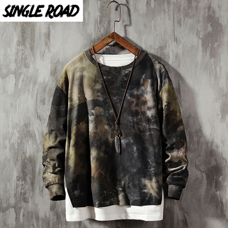 

SingleRoad Crewneck Sweatshirt Men Camo Patchwork Hip Hop Japanese Streetwear Harajuku Hoodie Men Sweatshirts Male Hoodies 201113, Green sweatshirt