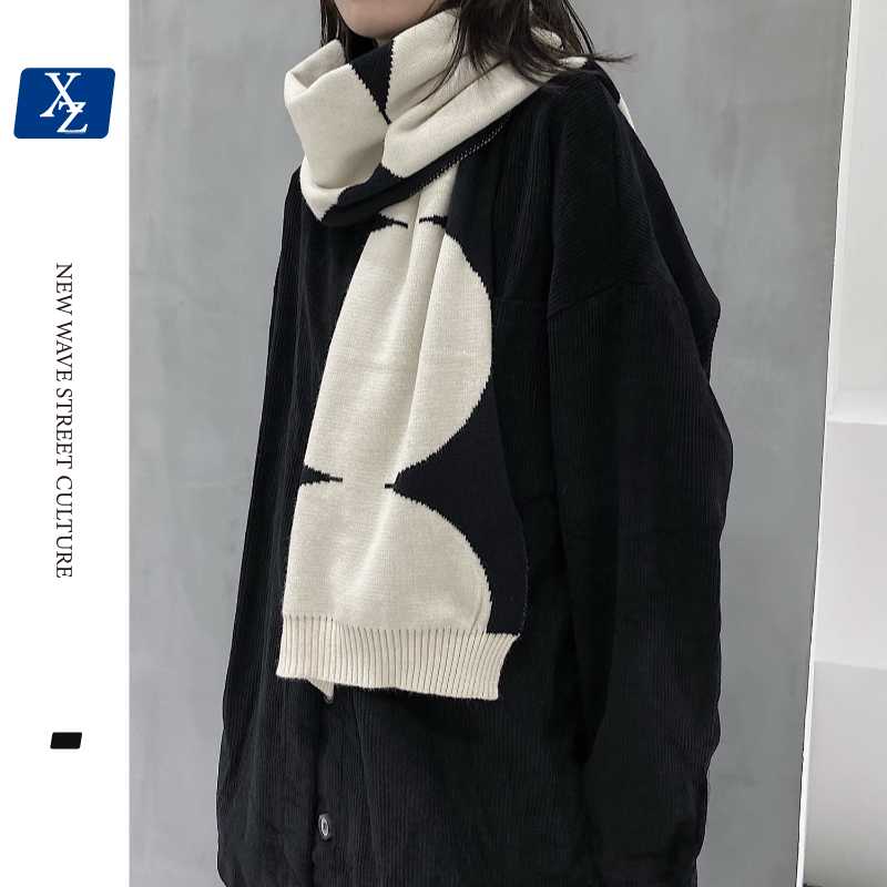 

Scarves Women Men Black White Contrast Color Knitted Scarf Autumn Winter Double-Sided Warm Muffler Outdoor Personality Wild Shawl Snood, Blue;gray