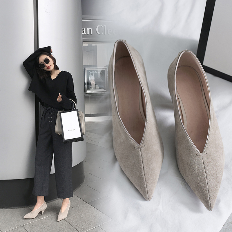 

2020 genuine leather of hot women plus size 22-26.5cm suede sheep sheep's bombs shallow mouth shoes only high 218N, Grey