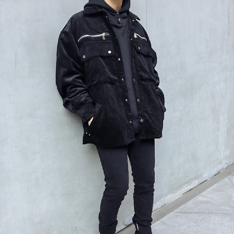 

2021 New Original Zipper Pockets Corduroy Coat Mens Lapel Oversize Casual Overalls High Street Loose Windbreaker Bomber Jacket Uthg, Khaki