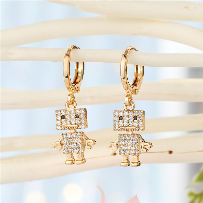 

1Pair Creative Cute Rhinestone Robot Hoop Earrings For Women Trendy Gold Metal Color Crystal Cartoon Stud Earrings Jewelry