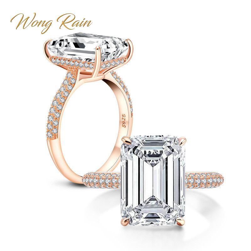 

Wong Rain 100% 925 Sterling Silver 6 CT Emerald Cut Created Moissanite Gemstone Wedding Engagement Ring Fine Jewelry Wholesale B1205