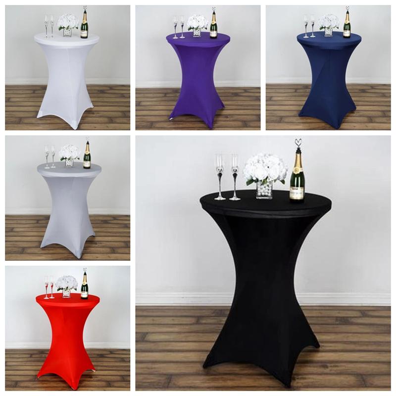 

60/70/80cm Diameter Stretch Round Tablecloth Cocktail Table Cover Spandex Bar Table Cloth Hotel Wedding Party Cover Decor, White