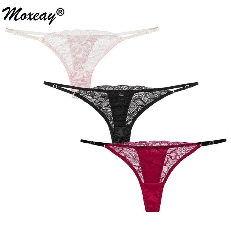

Moxeay Satin Lace Panties Ladies Knickers Silk Thong See Through Lace Lingerie Transparent Sexy Low-rise Underwear Briefs Tangas, 1 pcs color random