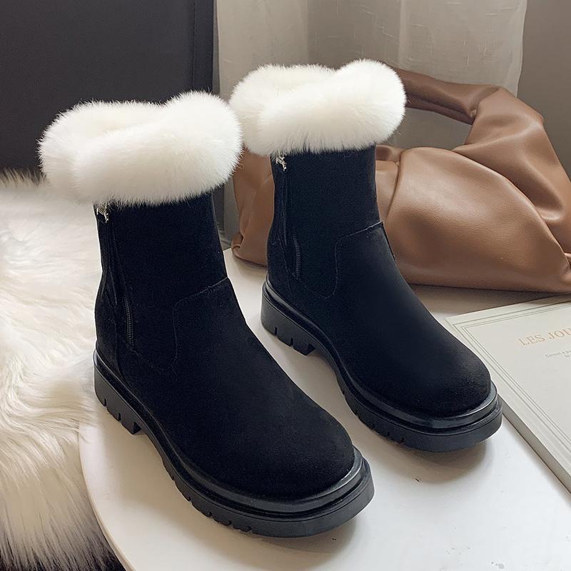 

Rimocy Faux Fur Winter Snow Boots Women 2021 Thicken Plush Chunky Ankle Boots Female Non-slip Zipper Platform Shoes Woman Botas, Black
