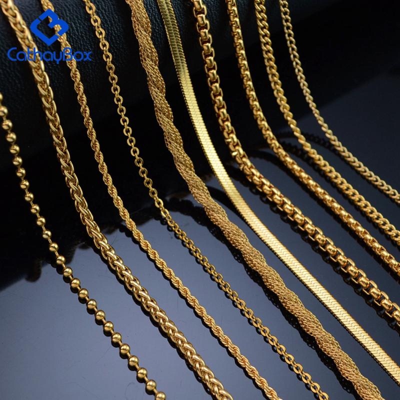 

Men Women Chain Necklace for Pendant Jewelry Gold Tone Stainless Steel Curb Ball Twist Chain 50-60cm