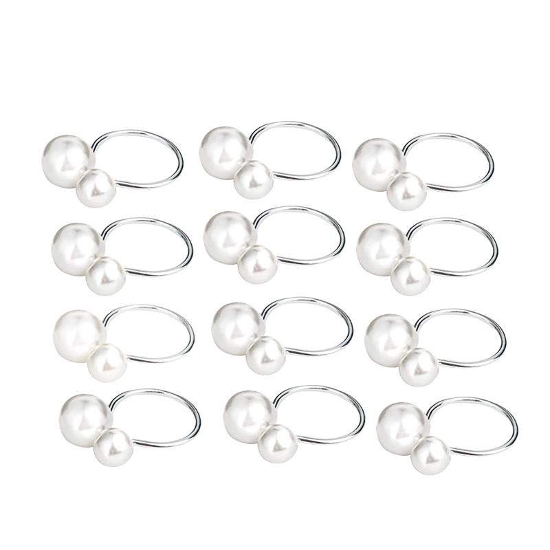 

12Pcs Hotel Table Set Wire Towel Buckle Pearl Napkin Ring Napkin Ring Cloth Buckle