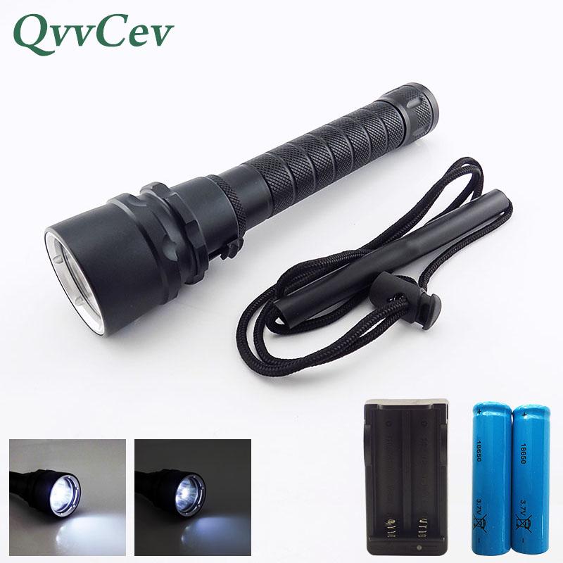 

High Power T6 L2 Led Diving Waterproof Adjustable flash light torch lamp 18650 battery for underwater fishing camping