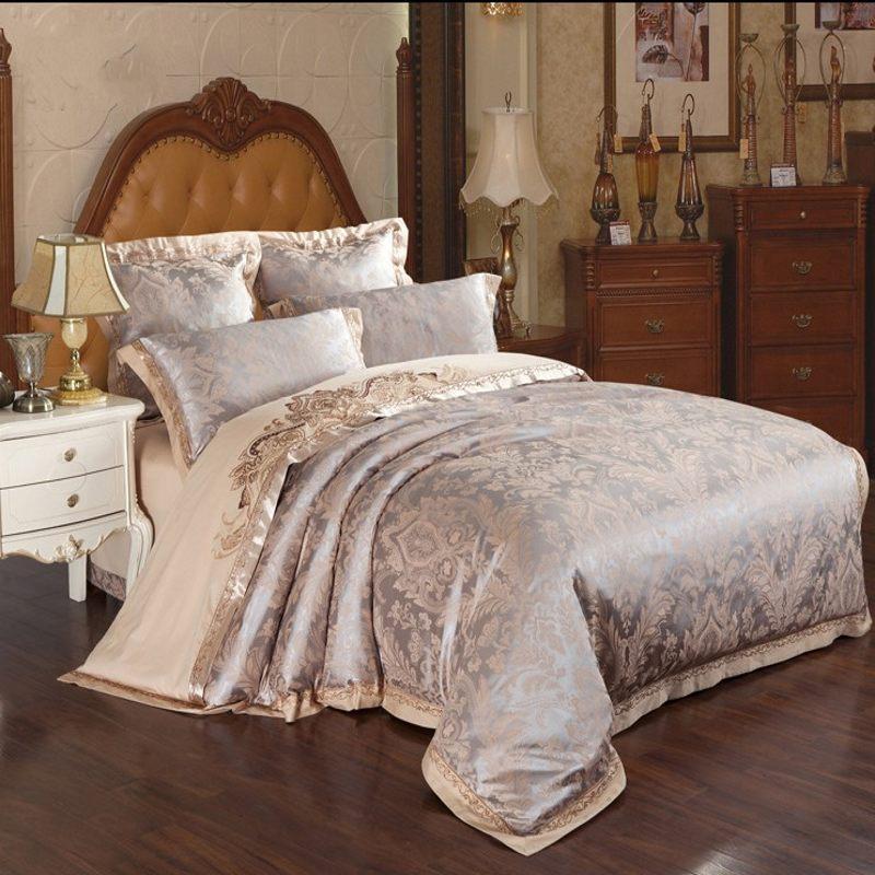 

Embroidered Home textile Silk cotton bedding sets king queen size 4pcs Jacquard Satin duvet cover bed sheet pillowcases