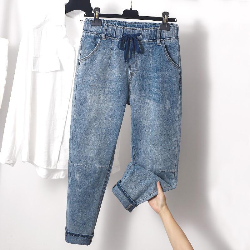 

Vintage Jeans Woman With High Waist Stretch Denim Harem Pants Female Streetwear Casual Plus Size Mom Jeans Ropa Mujer 5XL Q3592, Blue jeans