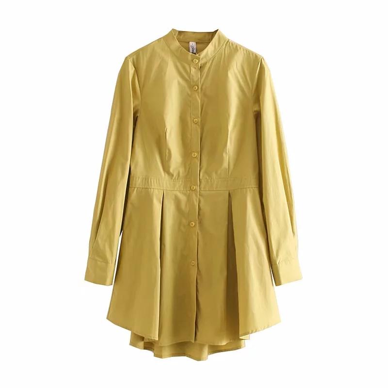 

Fashion Women Long Sleeve Cotton Long Shirt 2020 Leisure Lady Stand Collar Blouse Loose Tops S6381, As pic