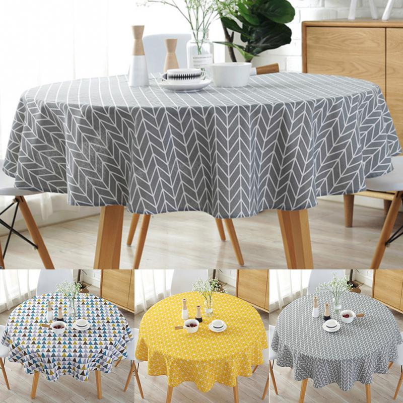

Table Cloth Nordic Polyester Cotton Round 150cm Color Yellow Rice Word Gray Arrow And Linen Printing Tablecloth Custom