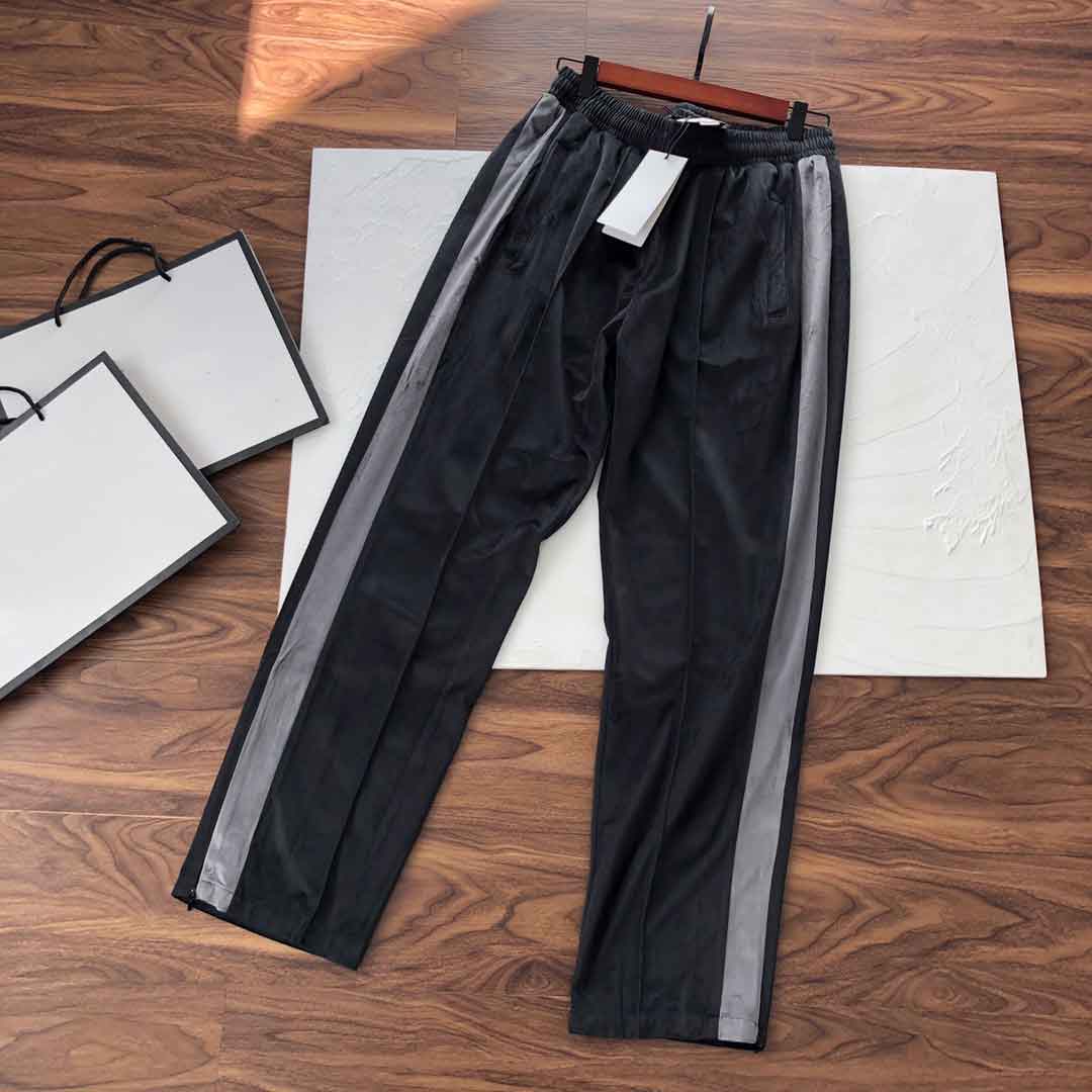 

21AW New Hot Men Stylist Pants Sport Style Fashion Casual Women Gold Embroidery Small Straight Velvet Casual Pant Size -XL, Black