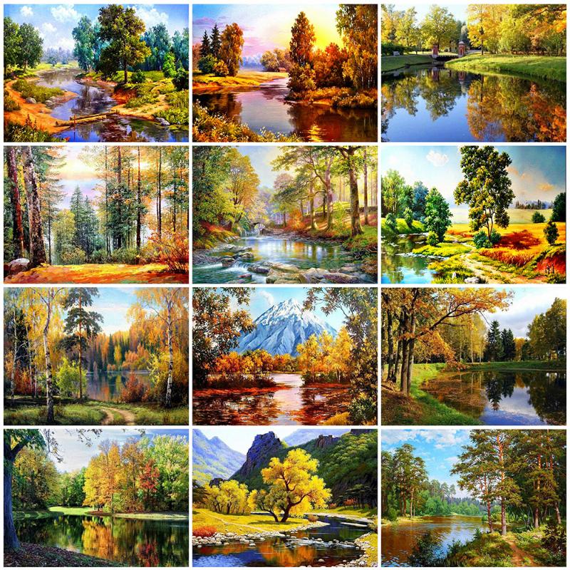 

Evershine 5D DIY Diamond Embroidery Tree Full Square Diamond Painting Landscape Autumn Rhinestone Art Wall Decoration