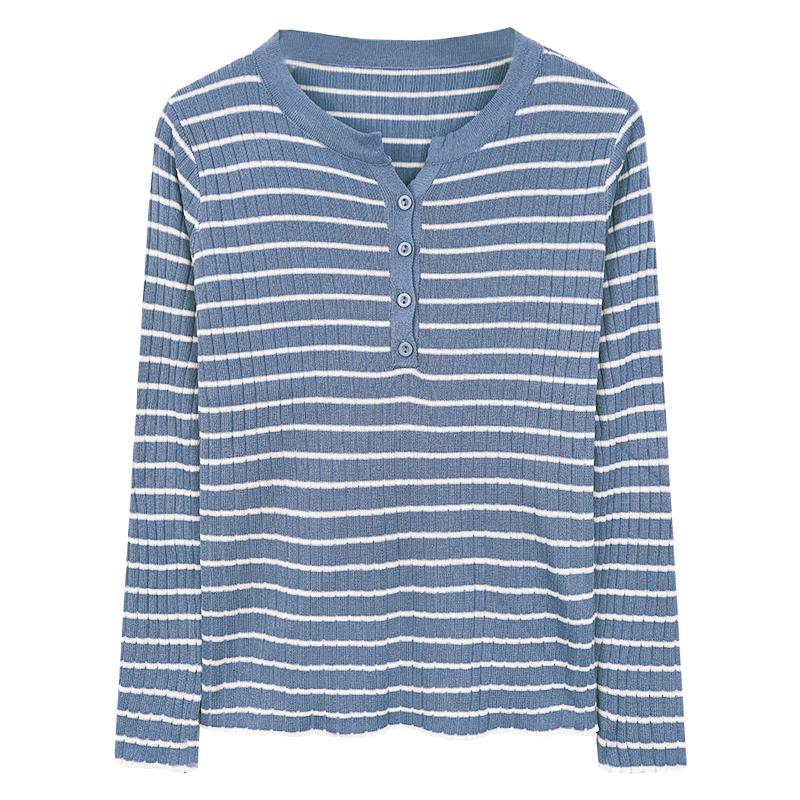 

2020 Autumn Winter Long Sleeve T-shirts Striped Women Slim Knitted Tops Korean Causal TShirt Female Basic Tees, Black