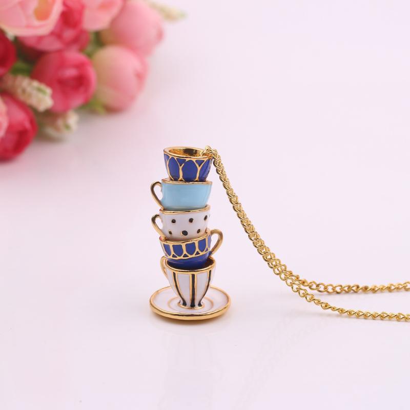 

2020 New Hand Made Sweater Chain Clothing Accessories Long Necklace Enamel Jewelry Cup Necklace Pendant Woman