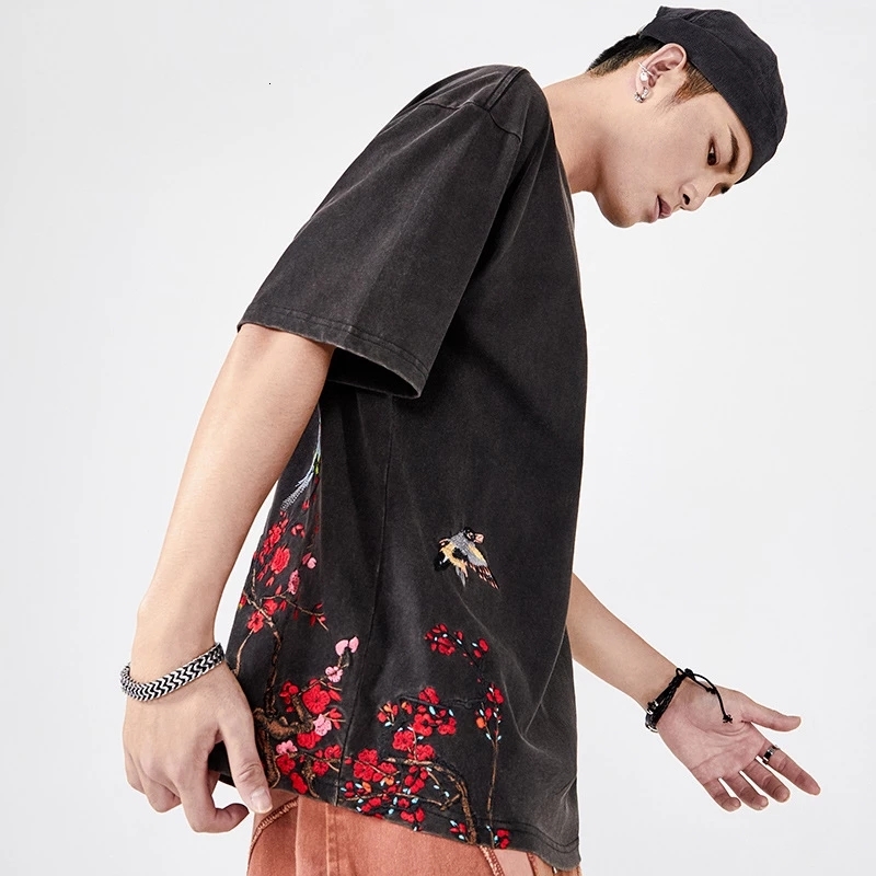 

2021 New Popular Brand Men and Women Summer Hip Hop T-shirt Chinese Style Lovers Embroidery Short Sleeve 2ge2, Black