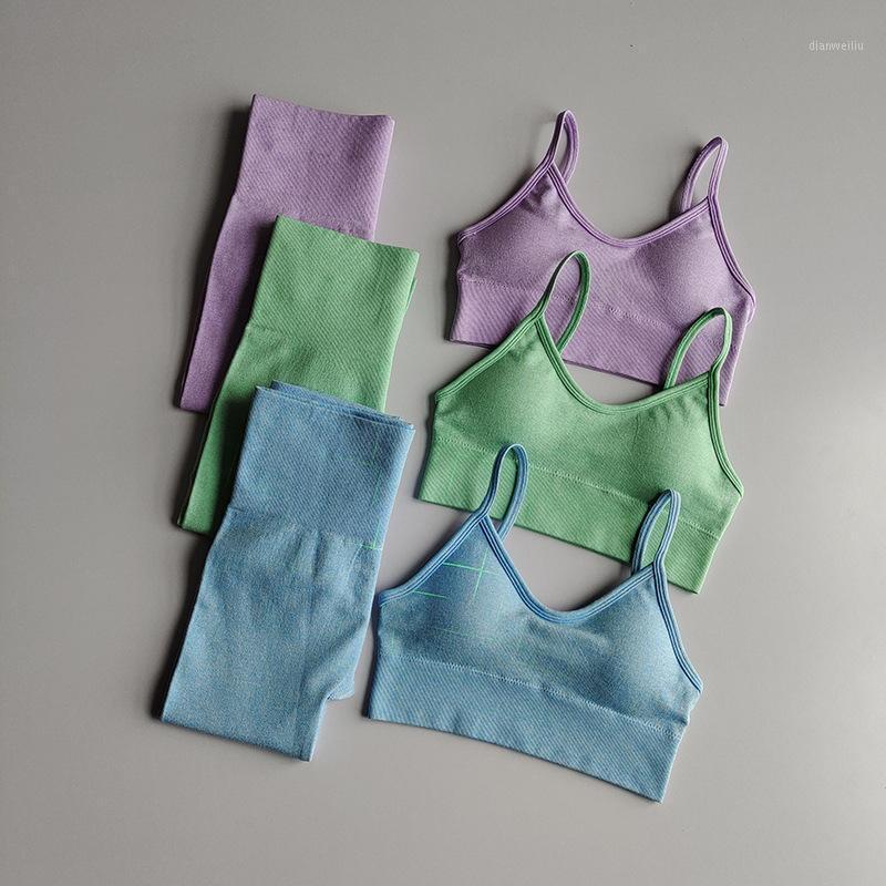 

New Luminous Tracksuit 2 Piece Sports Bra Top Leggings Gym Tights Clothes SportswearNight Light Women Seamless Yoga Set 7 Colors1, Blue