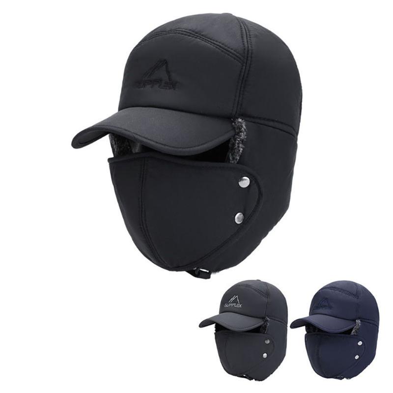

Outdoor Baseball Cap Russian Fur Hat Winter Fashion Men Windproof Hat Warm Thickened Ear Flaps Cap Full Face, Blue