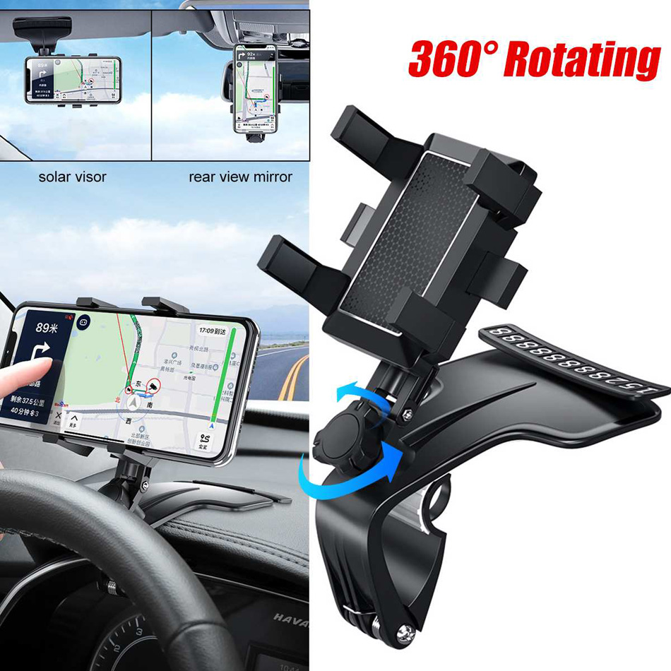 

Multifunctional Car Mobile Phone Holder 360 Degree Rotating GPS Bracket For Car Dashboard Sun Visor Rearview Mirror Computer ZJ072, Black