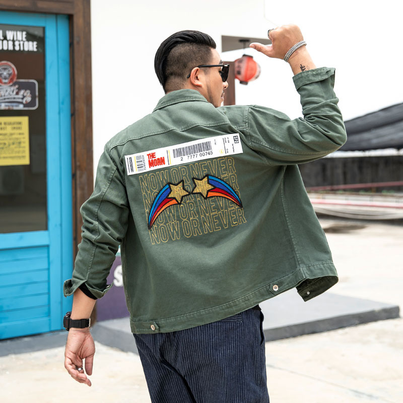 

2021 6xl Autumn Winter Men's Large Size Jacket Green Casual Style Personality Fashion Denim Shirt Male Spring Ga55, Army green
