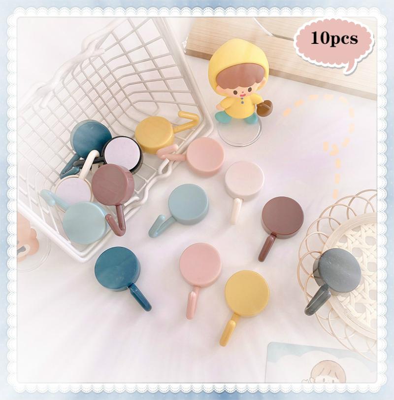 

10 pcs/set Solid Color FASHION Free Punching Door Without Trace Nail Small Hook Clothes Hook Mounted Wall Hooks Decorative