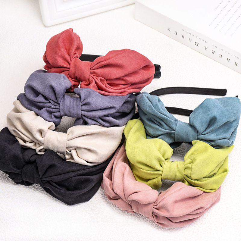 

Fresh Women Girls Sweet Headband Twill Woven Ruched Big Bowknot Hair Hoop Candy Color Casual Styling Headwear