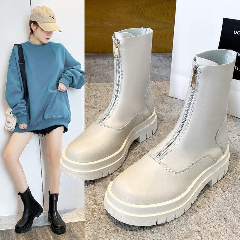 

2021 Fashion Platform Womens Boots Black Leather Chunky Heel Ankle Boots for Women Zipper Winter Women Botas Mujer1