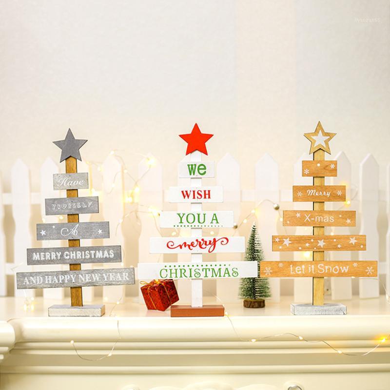 

Merry Christmas Tree Table Decor Pendants Mini Wooden Desktop Christmas Tree Star Ornaments Happy New Year Party Decor1