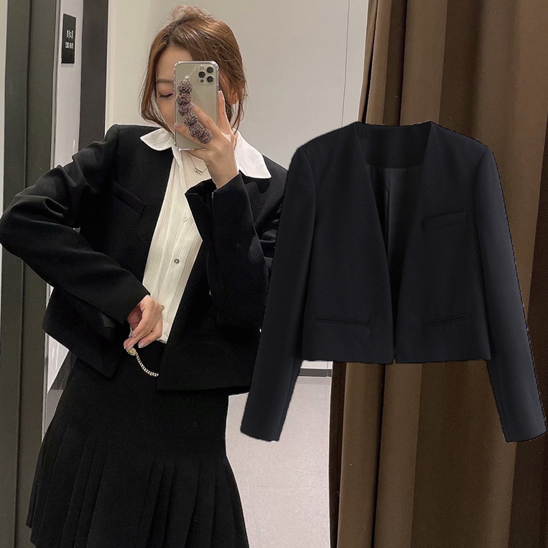 

New 2021 Autumn Women's Short Blazers Coat Solid Pockets Formal Faashion Office Lady Jackets Checkered Outerwear Ly9348 V1fg, Black